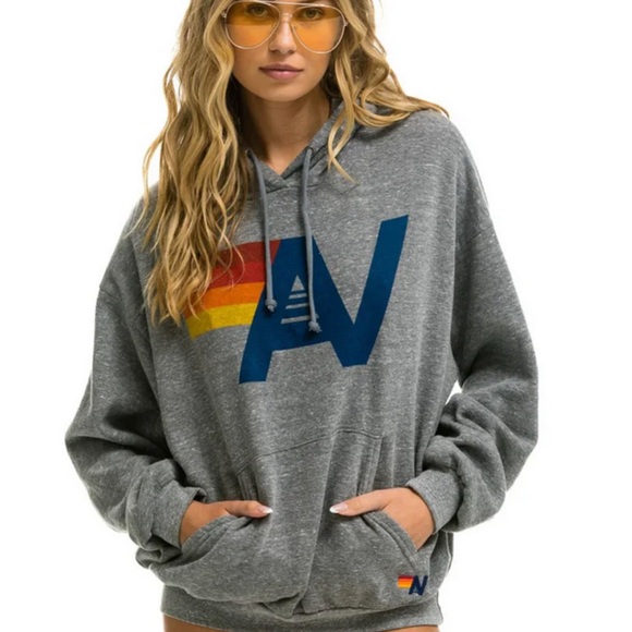 Aviator Nation Tops - Aviator Nation Unisex Logo Pullover Relaxed Hoodie -- Heather Grey Size L